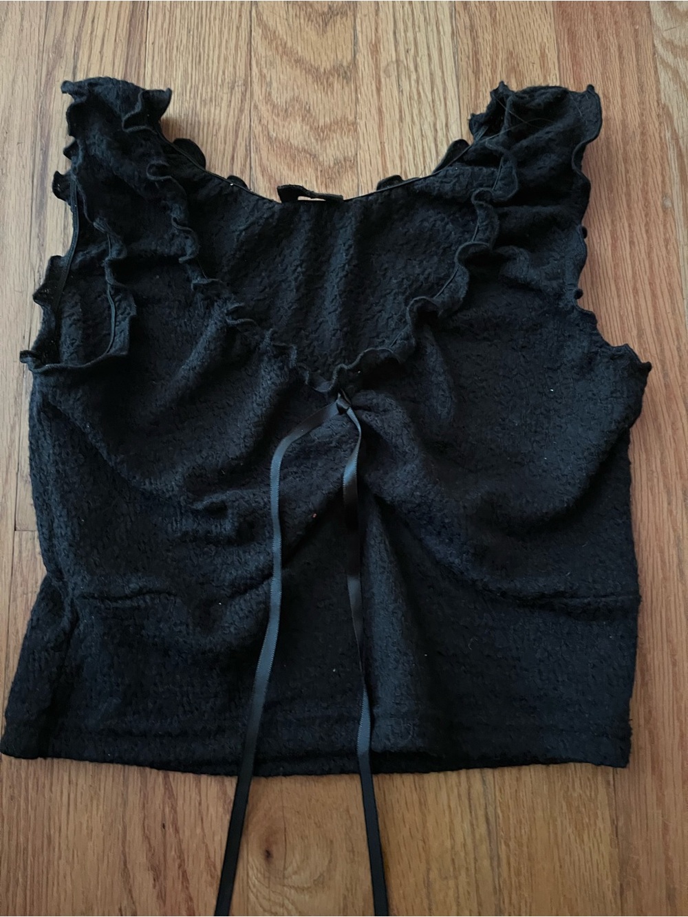 Brandy Melville Black Ruffle Tie-Front Tank